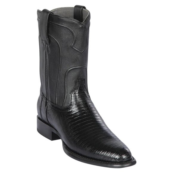 Los Altos Mens Genuine Lizard Teju Skin Black Roper Round Toe Boot - Picture 1 of 1